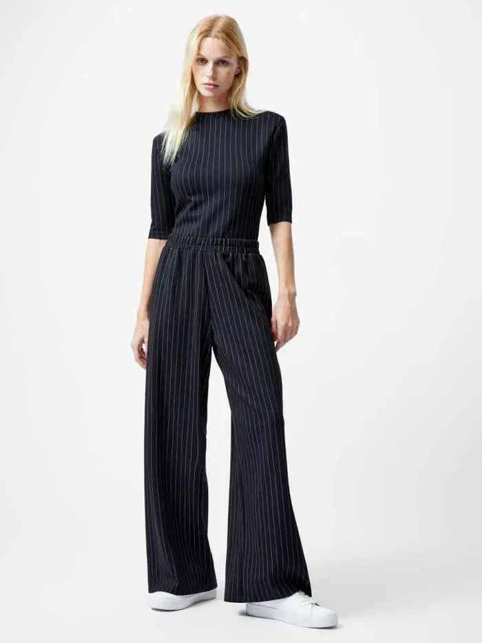 French Connection Regina Jersey Pinstripe Wide Leg Trousers Blackwhite Women Trousers