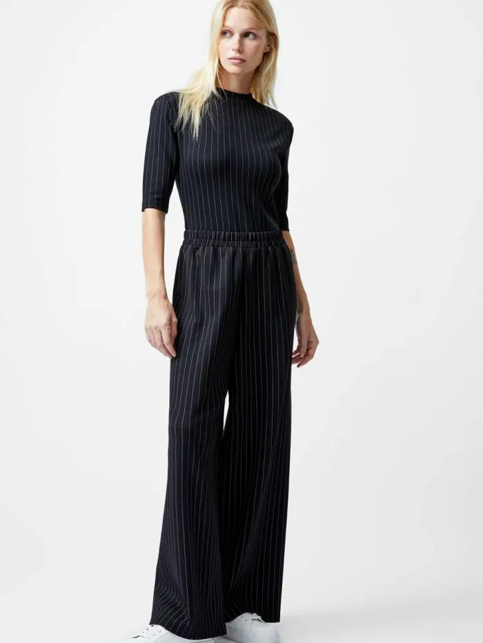 French Connection Regina Jersey Pinstripe Wide Leg Trousers Blackwhite Women Trousers