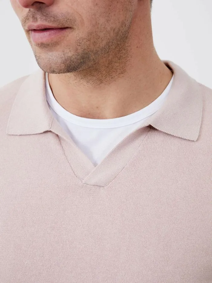 French Connection Resort Short Sleeve Polo Shirt Silver Pink Men TShirts and Polo Shirts