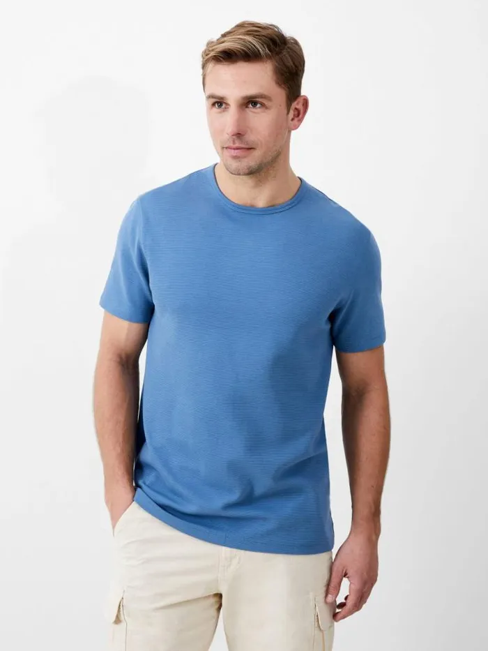 French Connection Short Sleeve Ottoman Texture TShirt Steel Blue Men TShirts and Polo Shirts French Connection Short Sleeve Ottoman Texture TShirt Steel Blue Men TShirts and Polo Shirts