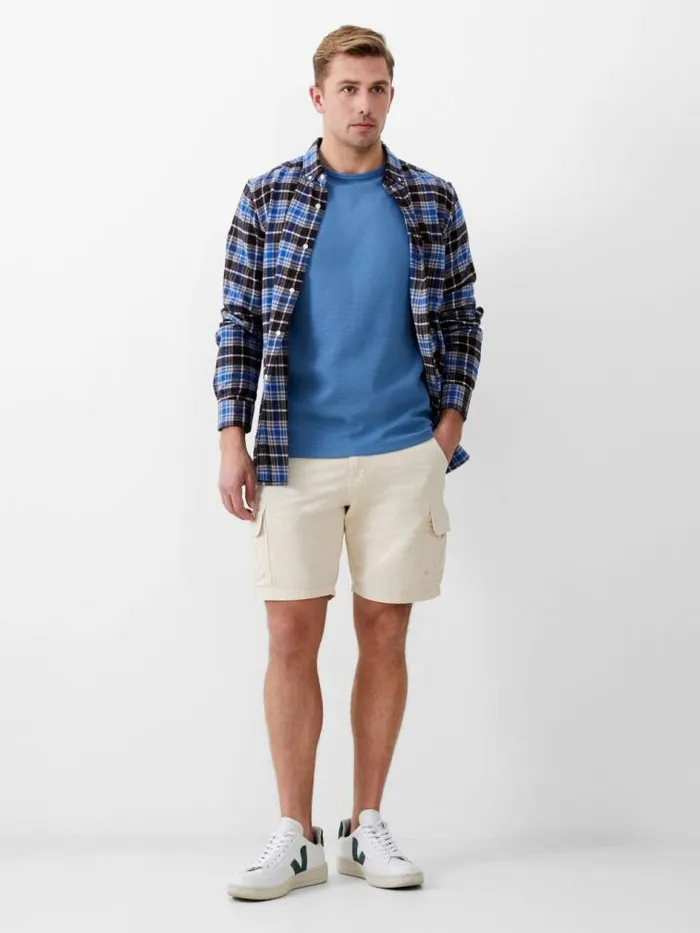 French Connection Short Sleeve Ottoman Texture TShirt Steel Blue Men TShirts and Polo Shirts