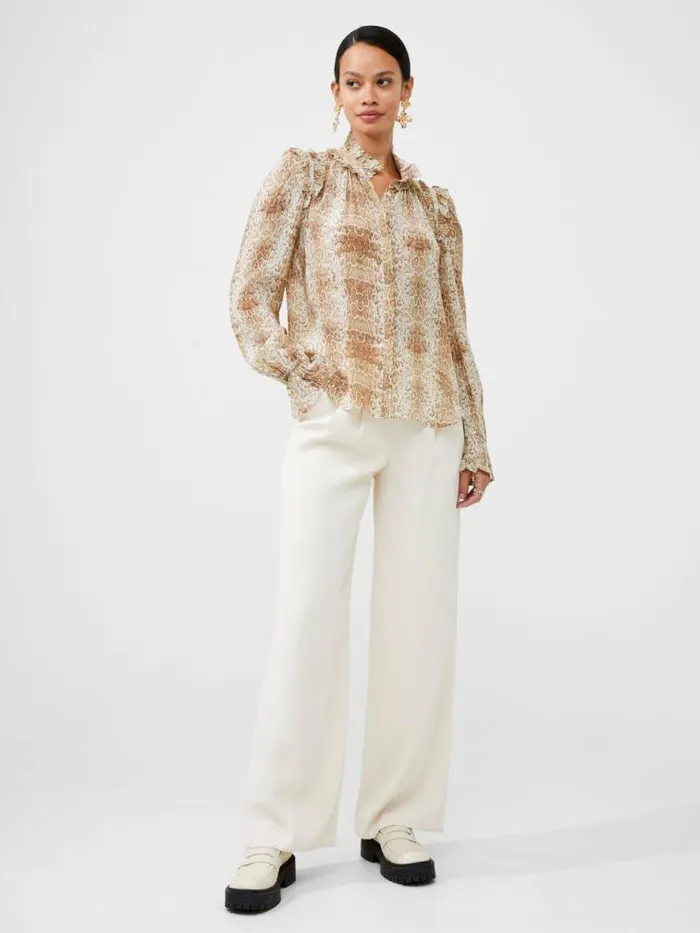 French Connection Snake Smooth Georgette Ruffle Shirt Snake Women Tops