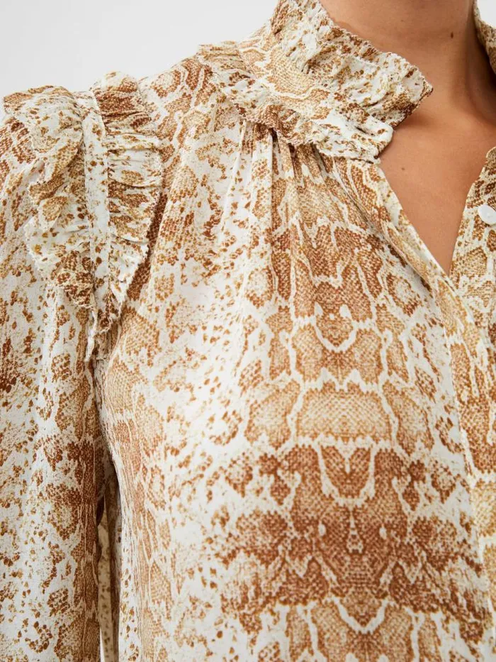 French Connection Snake Smooth Georgette Ruffle Shirt Snake Women Tops