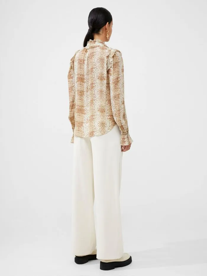 French Connection Snake Smooth Georgette Ruffle Shirt Snake Women Tops