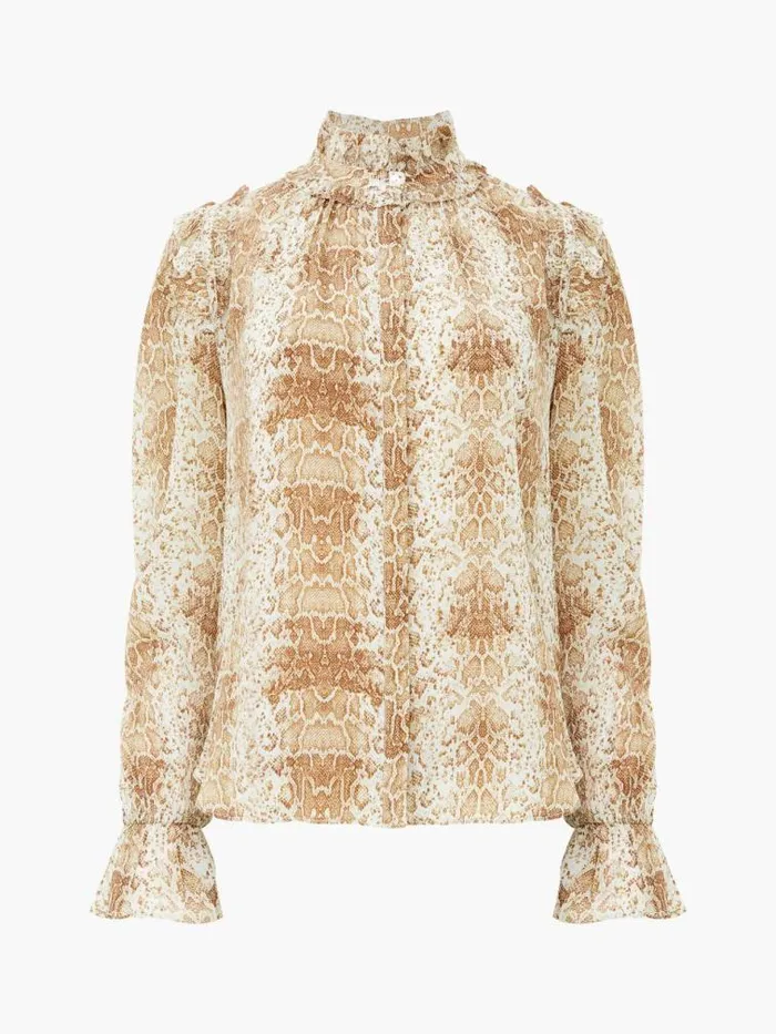 French Connection Snake Smooth Georgette Ruffle Shirt Snake Women Tops