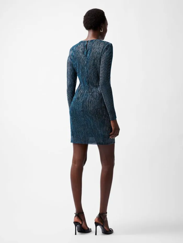 French Connection Tamy Lurex Long Sleeve Fitted Mini Dress Silver Women Dresses