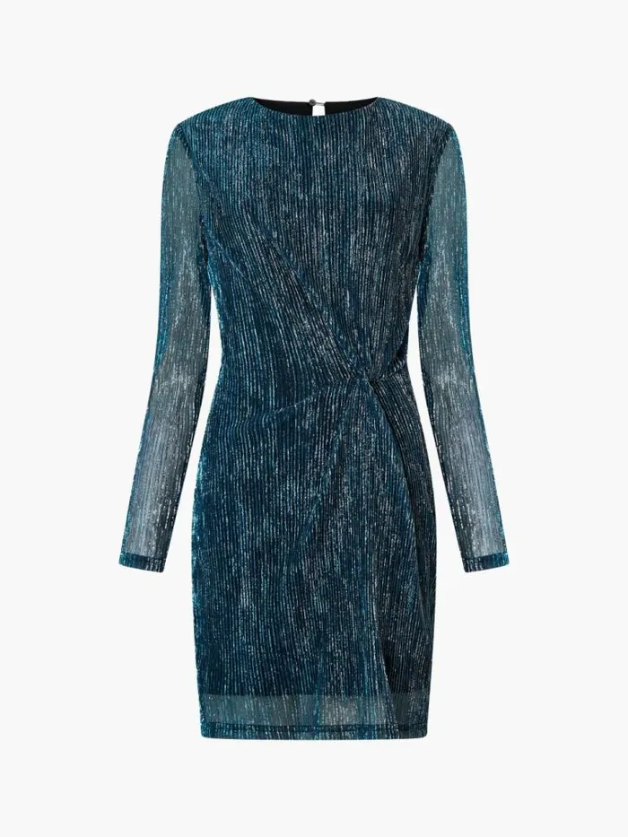 French Connection Tamy Lurex Long Sleeve Fitted Mini Dress Silver Women Dresses
