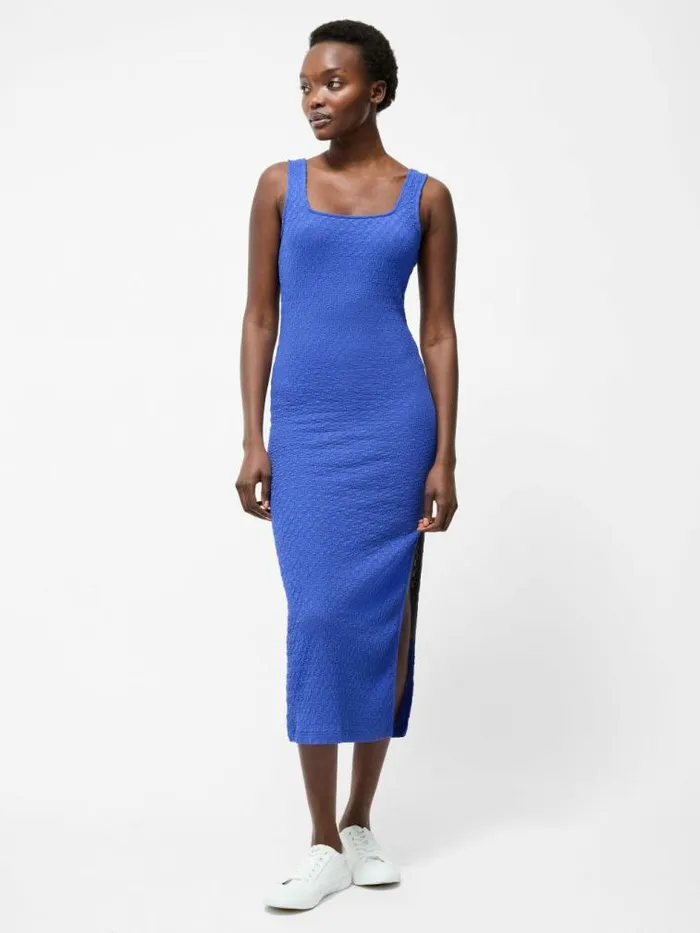 French Connection Textured Square Neck Maxi Dress Royal Blue Women Dresses