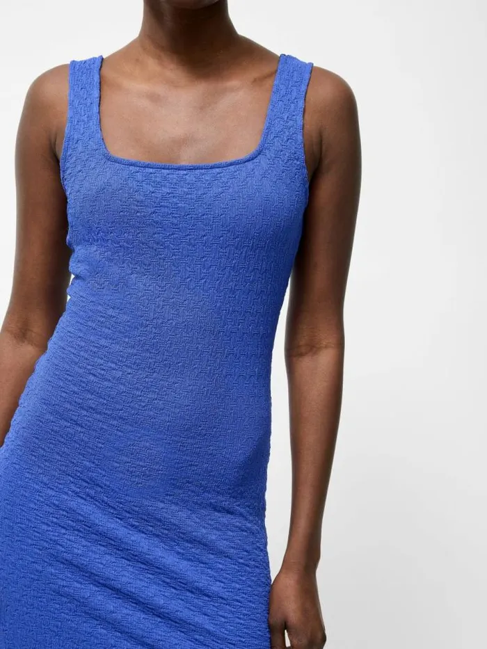 French Connection Textured Square Neck Maxi Dress Royal Blue Women Dresses