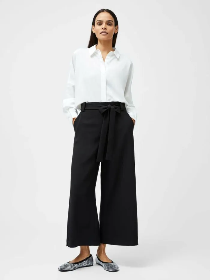 French Connection Whisper Belted Culottes Black Women Trousers