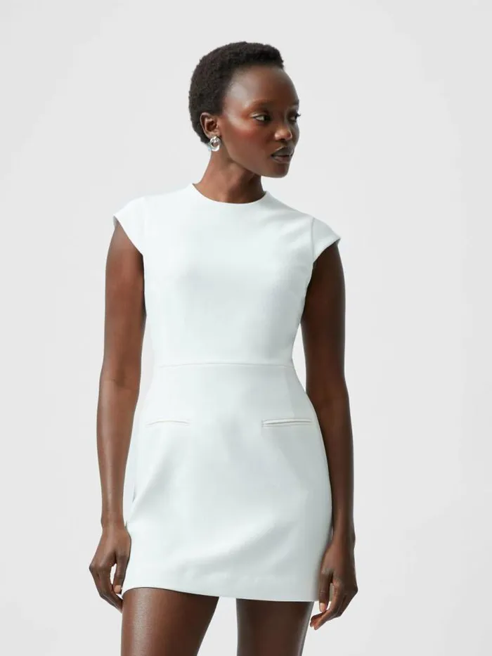 French Connection Whisper Crew Neck Mini Dress Summer White Women Dresses