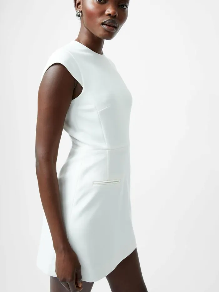 French Connection Whisper Crew Neck Mini Dress Summer White Women Dresses