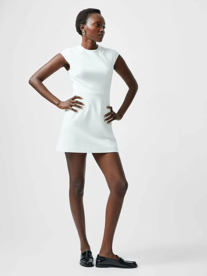 French Connection Whisper Crew Neck Mini Dress Summer White Women Dresses