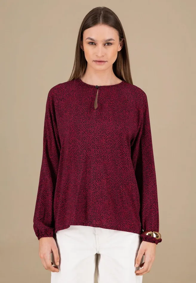 FYNCHHATTON Blouse With Subtle Dot Pattern Crimson Redblue Purpleash Women Blouses FYNCHHATTON Blouse With Subtle Dot Pattern Crimson Redblue Purpleash Women Blouses
