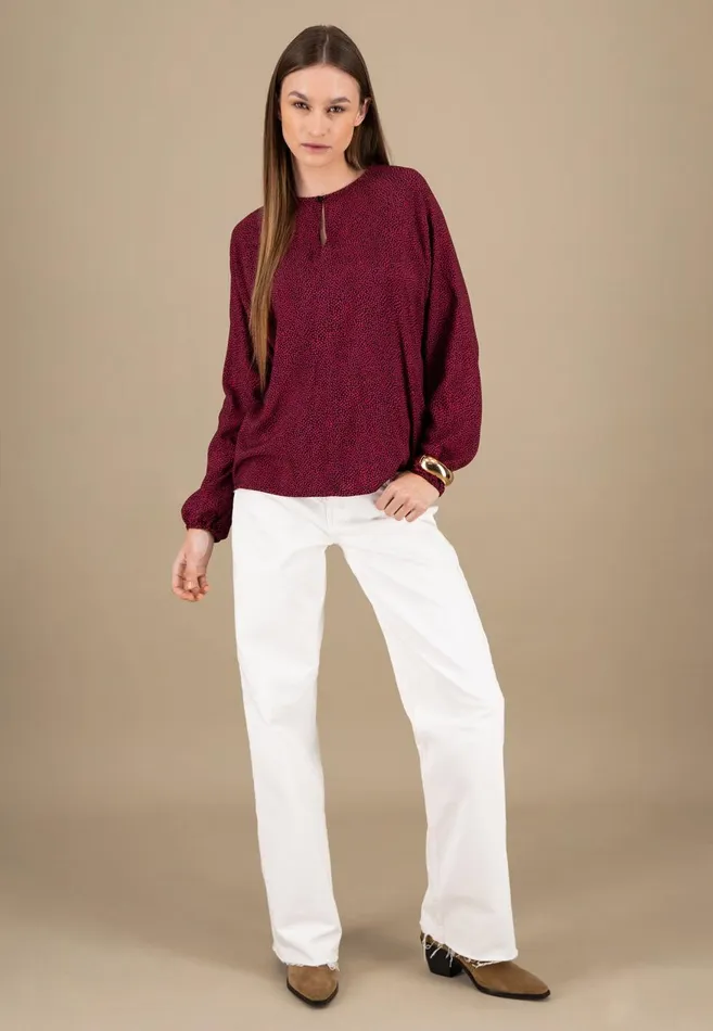 FYNCHHATTON Blouse With Subtle Dot Pattern Crimson Redblue Purpleash Women Blouses