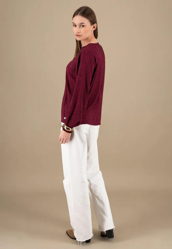 FYNCHHATTON Blouse With Subtle Dot Pattern Crimson Redblue Purpleash Women Blouses