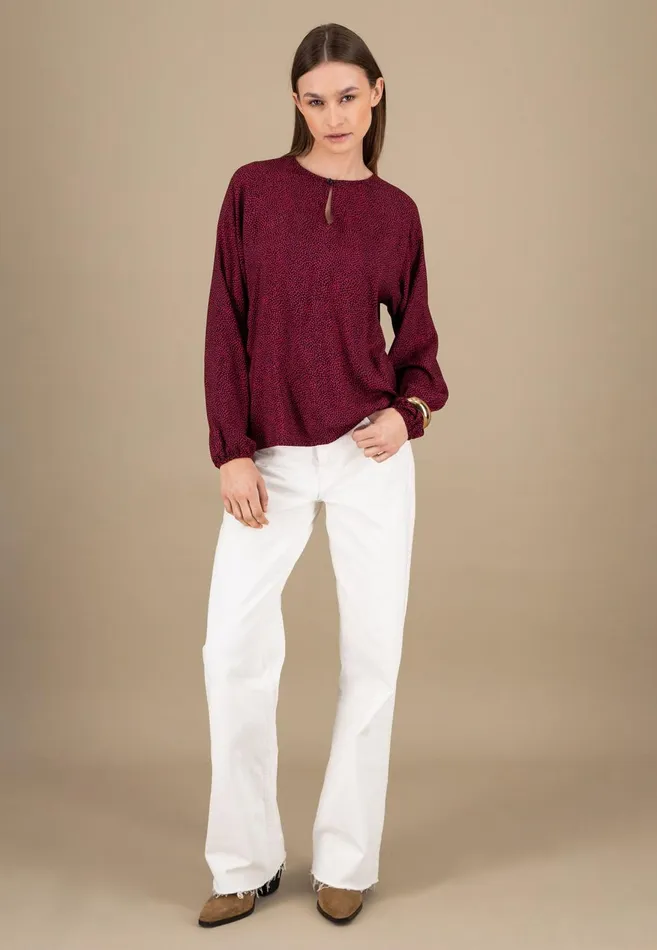 FYNCHHATTON Blouse With Subtle Dot Pattern Crimson Redblue Purpleash Women Blouses