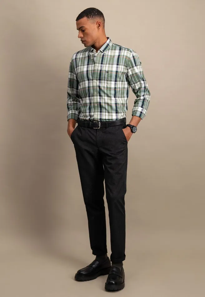 FYNCHHATTON Carroted Shirt With Buttondown Collar Dark Emeraldvibrant Bluerust Men Shirts