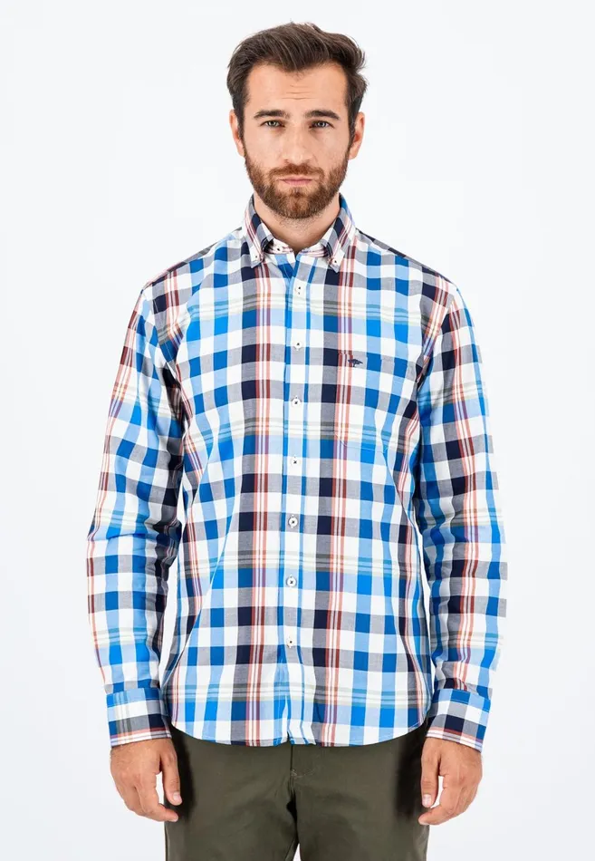 FYNCHHATTON Carroted Shirt With Buttondown Collar Dark Emeraldvibrant Bluerust Men Shirts