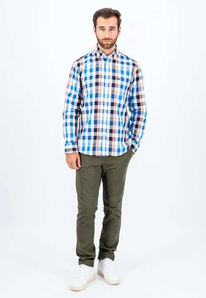 FYNCHHATTON Carroted Shirt With Buttondown Collar Dark Emeraldvibrant Bluerust Men Shirts