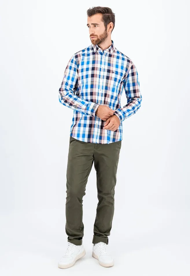 FYNCHHATTON Carroted Shirt With Buttondown Collar Dark Emeraldvibrant Bluerust Men Shirts