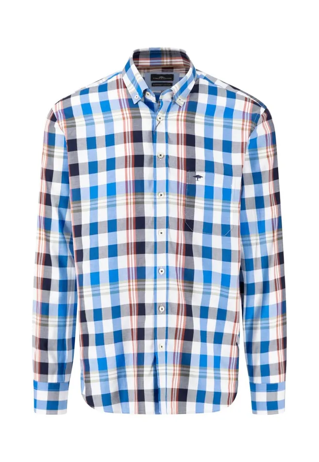 FYNCHHATTON Carroted Shirt With Buttondown Collar Dark Emeraldvibrant Bluerust Men Shirts