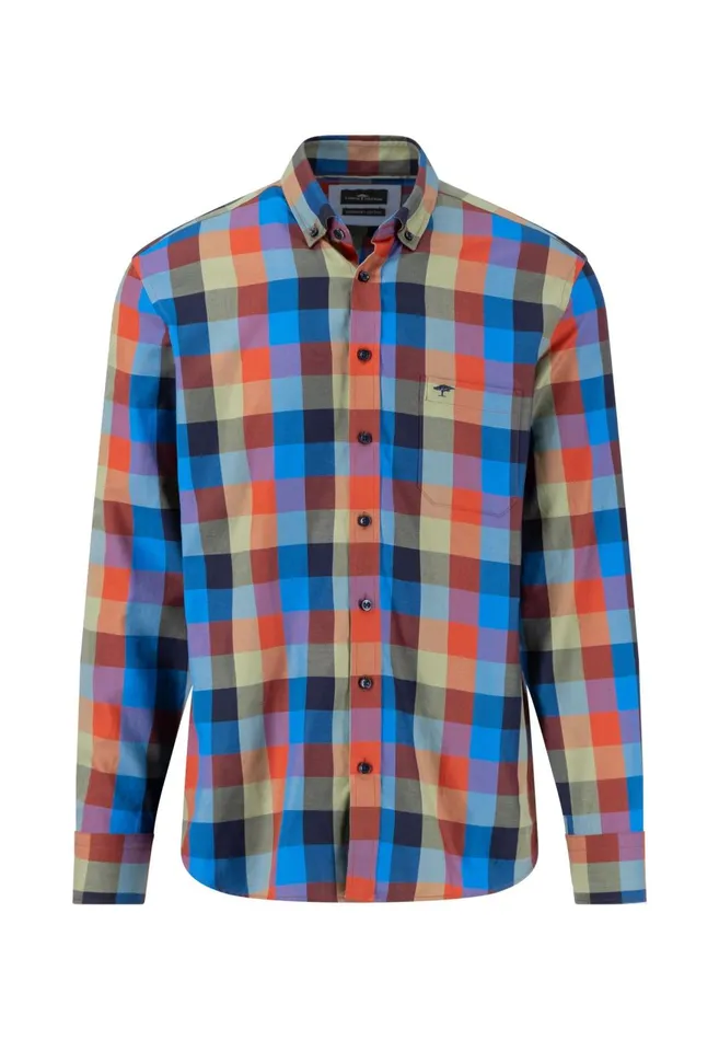 FYNCHHATTON Carroted Shirt With Buttondown Collar Dark Emeraldvibrant Bluerust Men Shirts