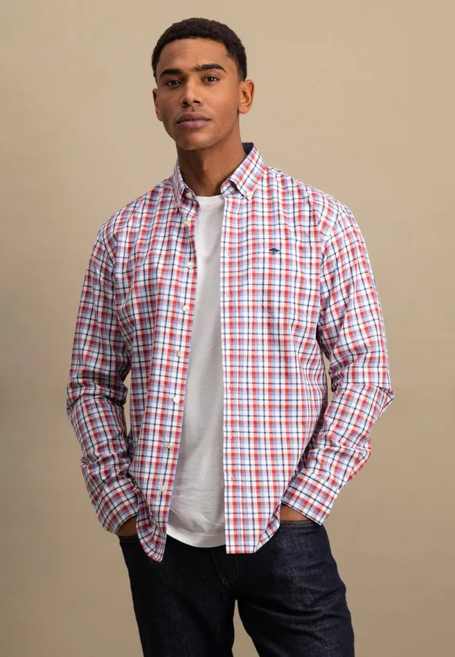FYNCHHATTON Checked Shirt With Buttondown Collar Poppy Redstrong Blue Men Shirts