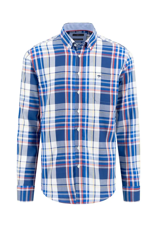 FYNCHHATTON Checked Shirt With Buttondown Collar Poppy Redstrong Blue Men Shirts