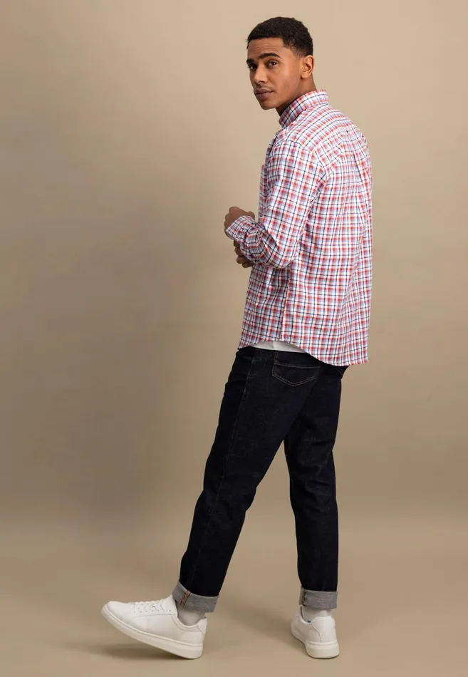 FYNCHHATTON Checked Shirt With Buttondown Collar Poppy Redstrong Blue Men Shirts