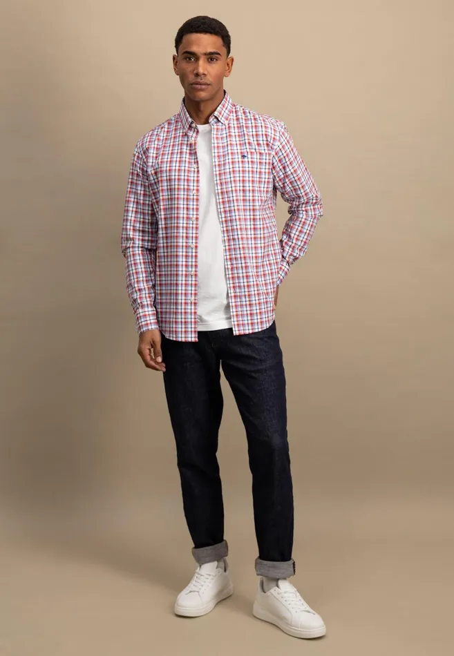 FYNCHHATTON Checked Shirt With Buttondown Collar Poppy Redstrong Blue Men Shirts