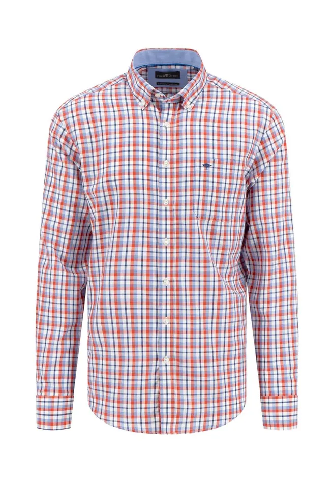 FYNCHHATTON Checked Shirt With Buttondown Collar Poppy Redstrong Blue Men Shirts