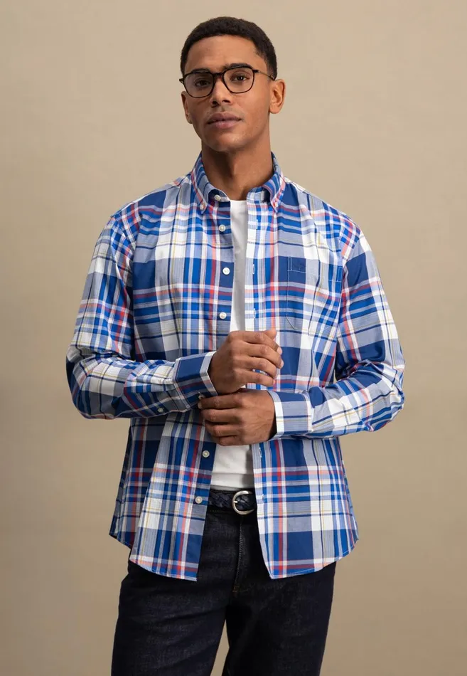 FYNCHHATTON Checked Shirt With Buttondown Collar Poppy Redstrong Blue Men Shirts