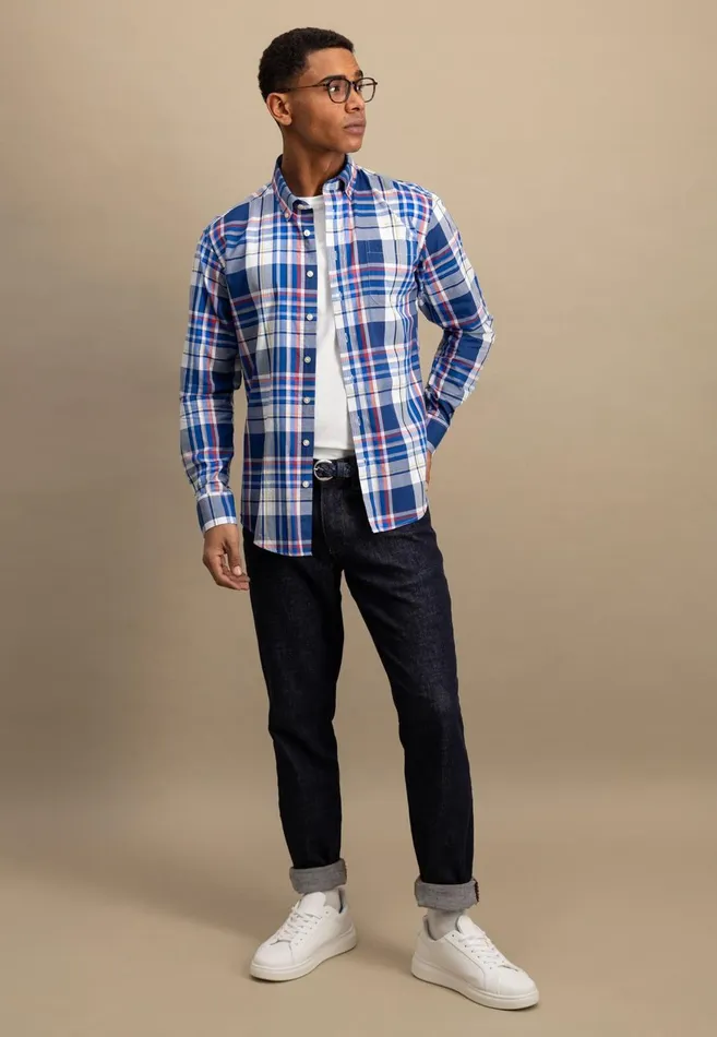 FYNCHHATTON Checked Shirt With Buttondown Collar Poppy Redstrong Blue Men Shirts