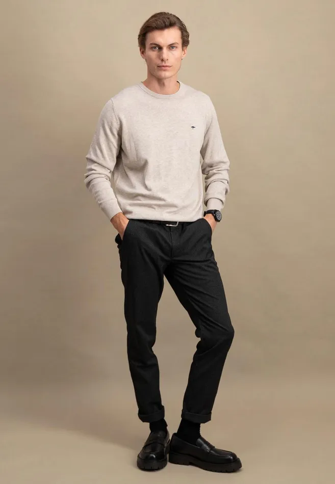 FYNCHHATTON Cotton Knitting Sweater With A Circular Neckline Dark Tealruby Redpale Blushfuchsianew Dijonrustflamevibrant Blue Men Sweater