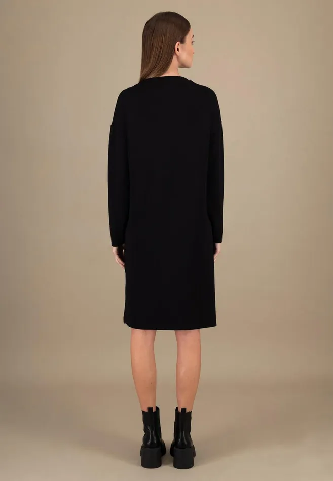 FYNCHHATTON Dress In Plain Colors With Stand up Collar Black Women Dresses