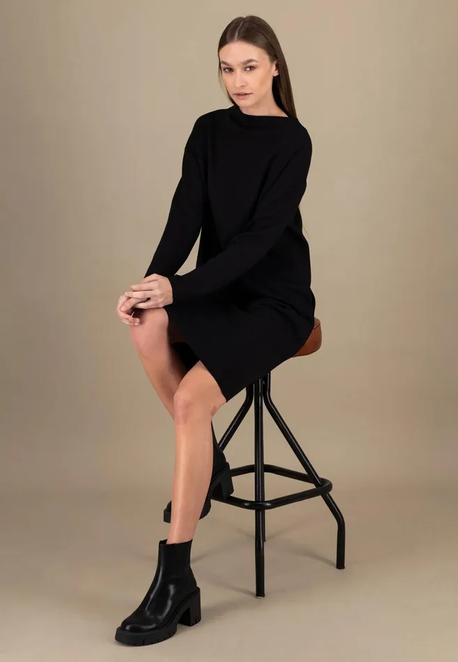 FYNCHHATTON Dress In Plain Colors With Stand up Collar Black Women Dresses