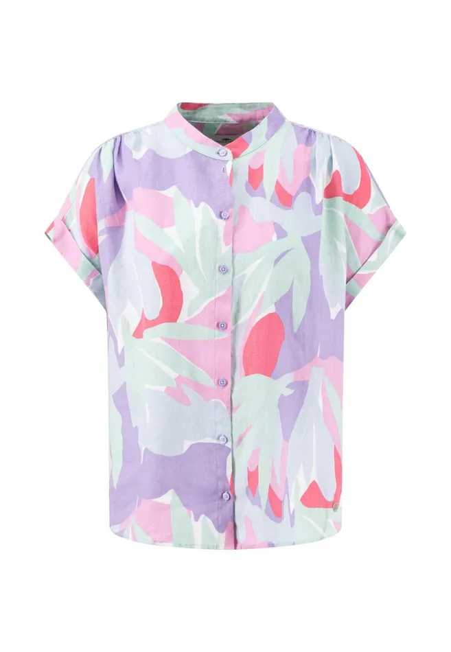 FYNCHHATTON Floral Patterned Linen Blouse With Button Placket Fresh Mint Women Blouses FYNCHHATTON Floral Patterned Linen Blouse With Button Placket Fresh Mint Women Blouses