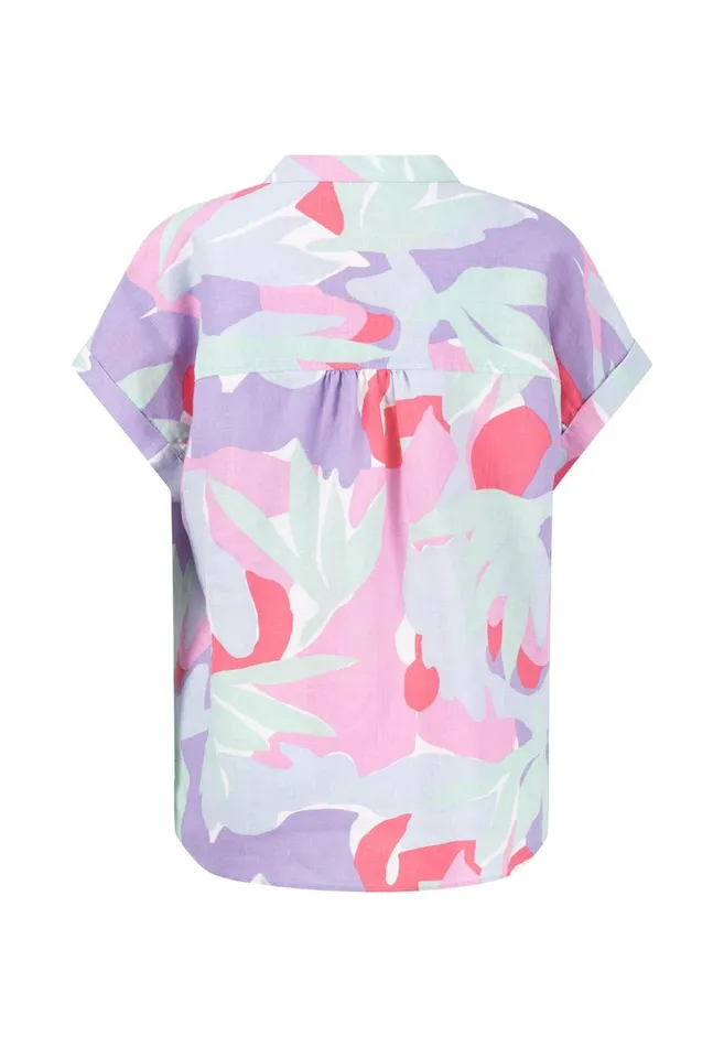 FYNCHHATTON Floral Patterned Linen Blouse With Button Placket Fresh Mint Women Blouses