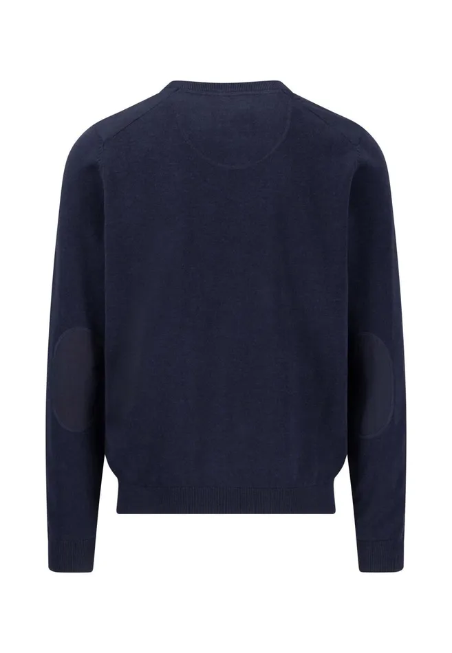 FYNCHHATTON Knitting Sweater With A Circular Neckline And Elbow Patches Navy Men Sweater