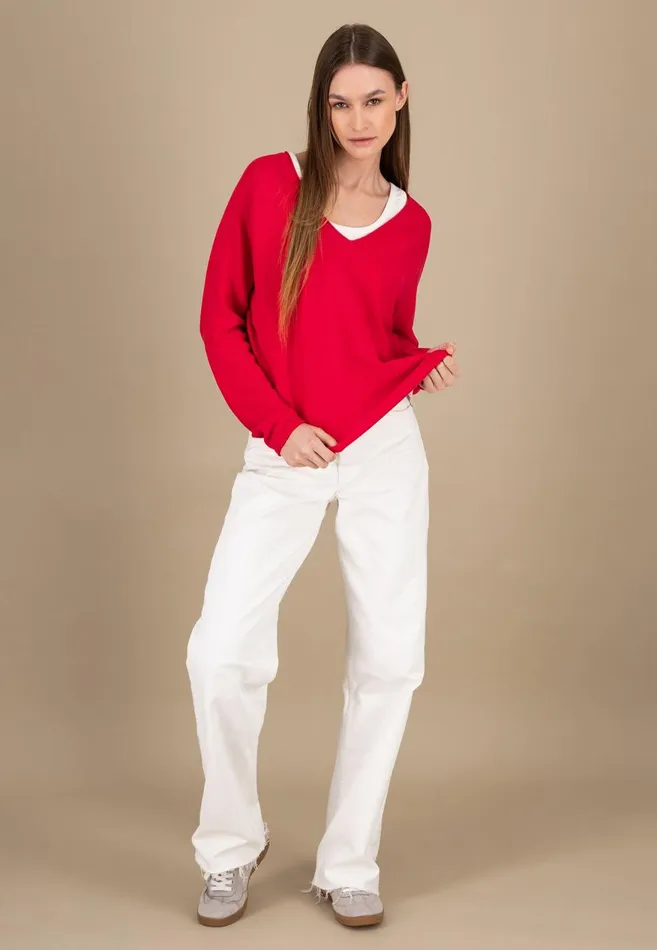 FYNCHHATTON Knitting Sweater With A Vneck Crimson Redmilkblue Purple Women Sweater