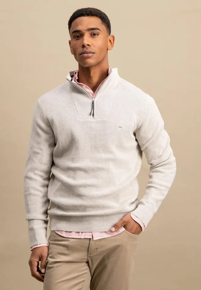 FYNCHHATTON Knitting Sweaters With A Troyer Collar And Logodail New Offwhitepoppy Rednavy Men Sweater