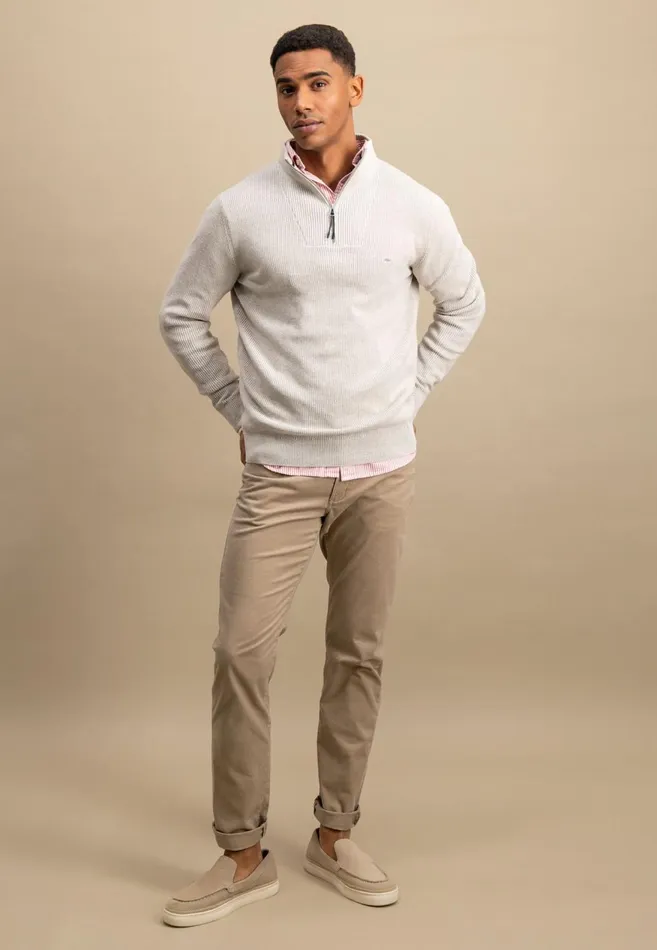 FYNCHHATTON Knitting Sweaters With A Troyer Collar And Logodail New Offwhitepoppy Rednavy Men Sweater