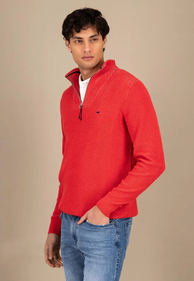 FYNCHHATTON Knitting Sweaters With A Troyer Collar And Logodail New Offwhitepoppy Rednavy Men Sweater