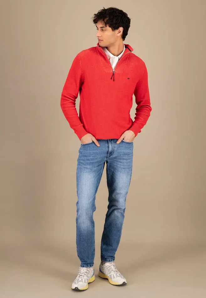 FYNCHHATTON Knitting Sweaters With A Troyer Collar And Logodail New Offwhitepoppy Rednavy Men Sweater