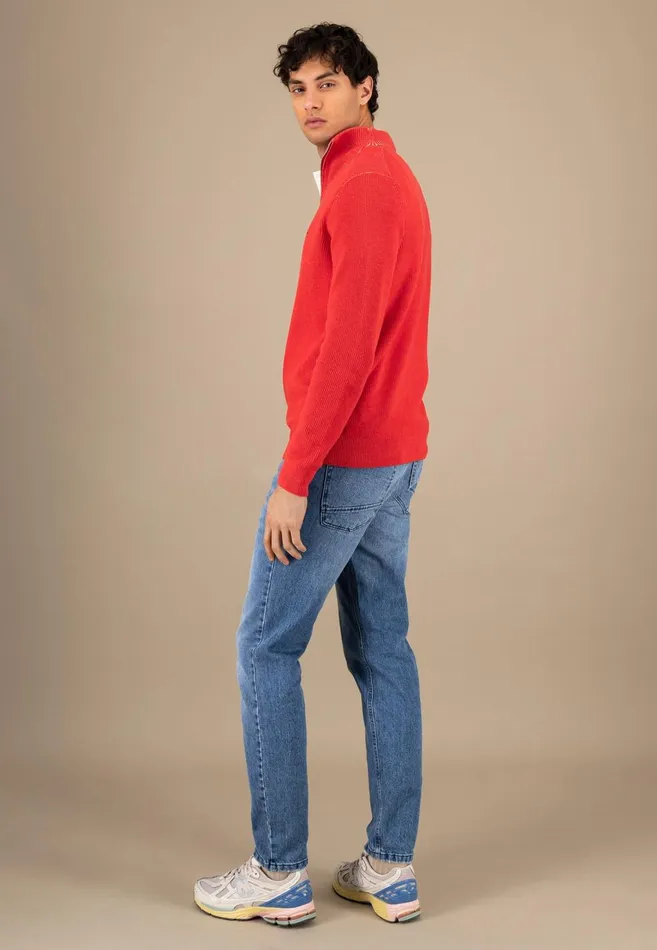 FYNCHHATTON Knitting Sweaters With A Troyer Collar And Logodail New Offwhitepoppy Rednavy Men Sweater