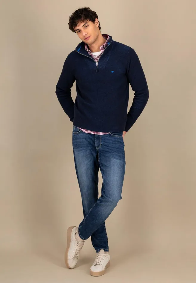 FYNCHHATTON Knitting Sweaters With A Troyer Collar And Logodail New Offwhitepoppy Rednavy Men Sweater