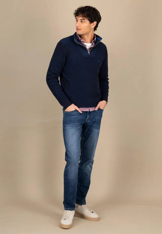 FYNCHHATTON Knitting Sweaters With A Troyer Collar And Logodail New Offwhitepoppy Rednavy Men Sweater