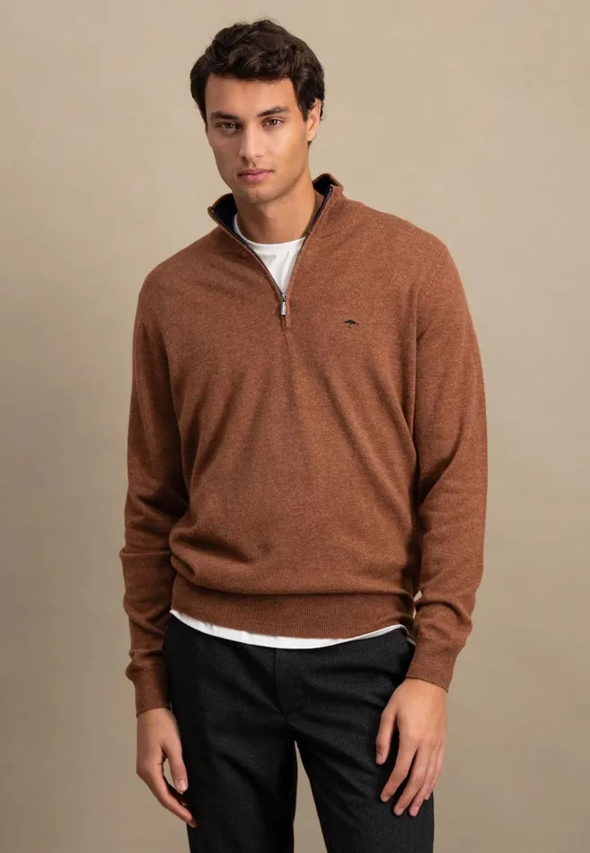 FYNCHHATTON Merinocashmere Sweater With A Troyer Collar Hazelnavylight Khakirustcloud Bluedark Emeraldsteel Men Sweater