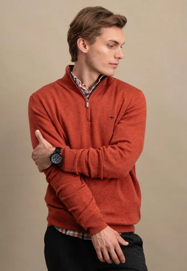 FYNCHHATTON Merinocashmere Sweater With A Troyer Collar Hazelnavylight Khakirustcloud Bluedark Emeraldsteel Men Sweater